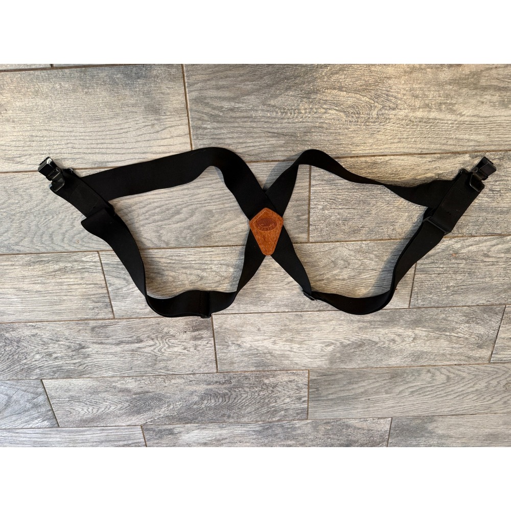 Duluth Trading Suspenders Mens OSFA Side Clip X-Back Elastic Black Leather Patch